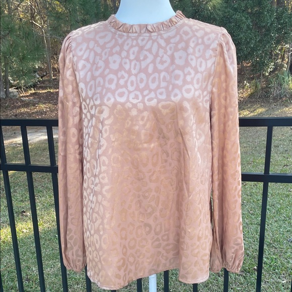Savanna Jane Tops - Savanna Jane Metallic Leopard Print Blouse in Coral/Copper Toned